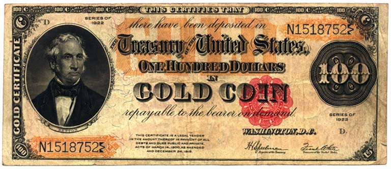 picture of a US gold certificate from 1922